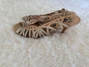 Lady Couture Champagne Rhinestone Gladiator Mid-Heel Sandals Size US 6-6.5 EU 37